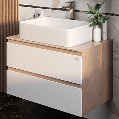 Onika Тумба с раковиной Алеста 80.13 камень светлый/белый – фотография-1